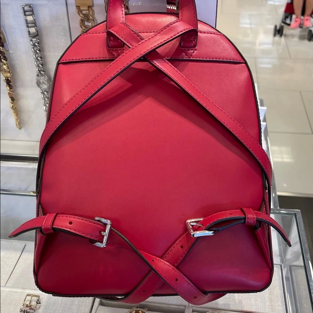 MICHAEL KORS Jaycee Md Zip Pocket Pebbled Leather Backpack Dark Raspberry NWT